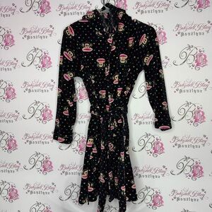 Paul frank robe 2011 colorful polka dots dotted monkey face fleece black tie up